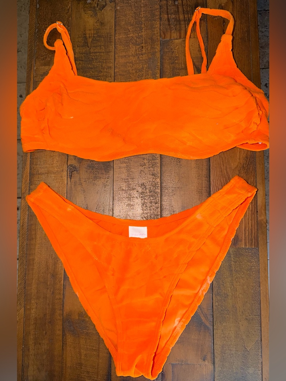 Target Bright Orange Bandeau Bikini Set - Seamless Crop Top & High-Cut Bottoms
